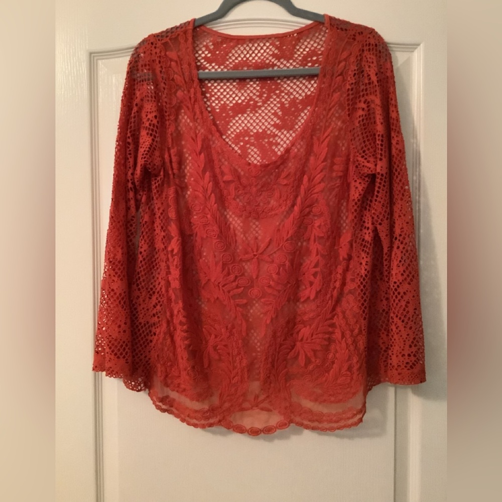 Top Crocheted look sheer sections very sexy 🎁unknown brand size 1X hand